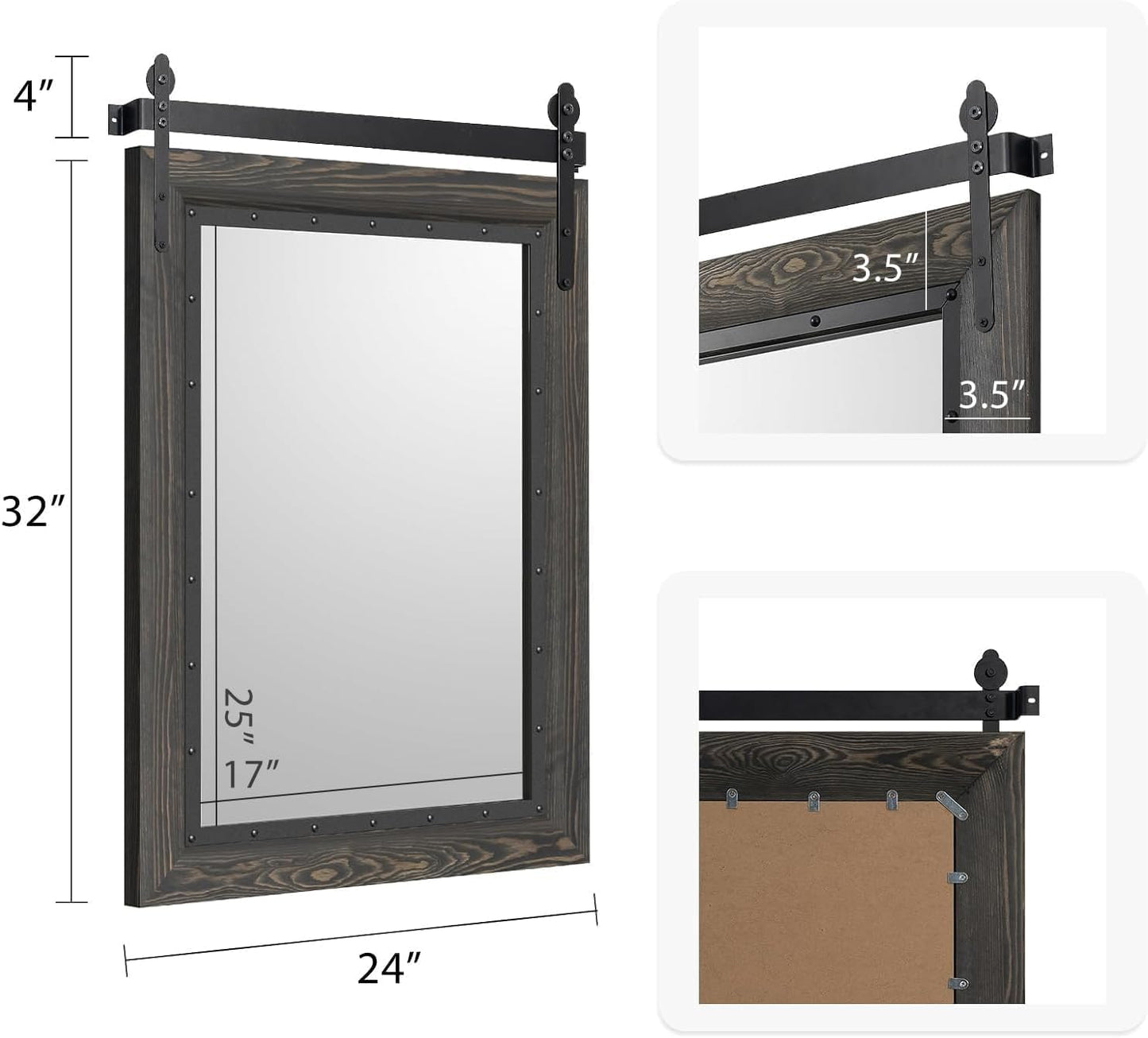YOSHOOT Farmhouse Barn Door Mirror, 32"x24" Rustic Bathroom Mirror, Wood Frame Wall Mirror, Wooden Mirror for Living Room Bedroom Entryway Wall Décor, Vertical Hanging ONLY