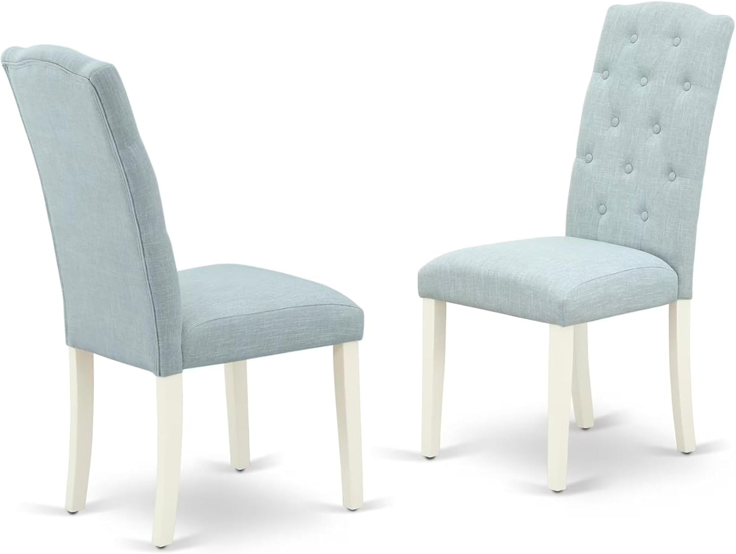 East West Furniture V027CE215-5 5 Piece Dining Room Furniture Set Includes a Rectangle Dining Table with V-Legs and 4 Baby Blue Linen Fabric Upholstered Chairs, 40x72 Inch, Multi-Color