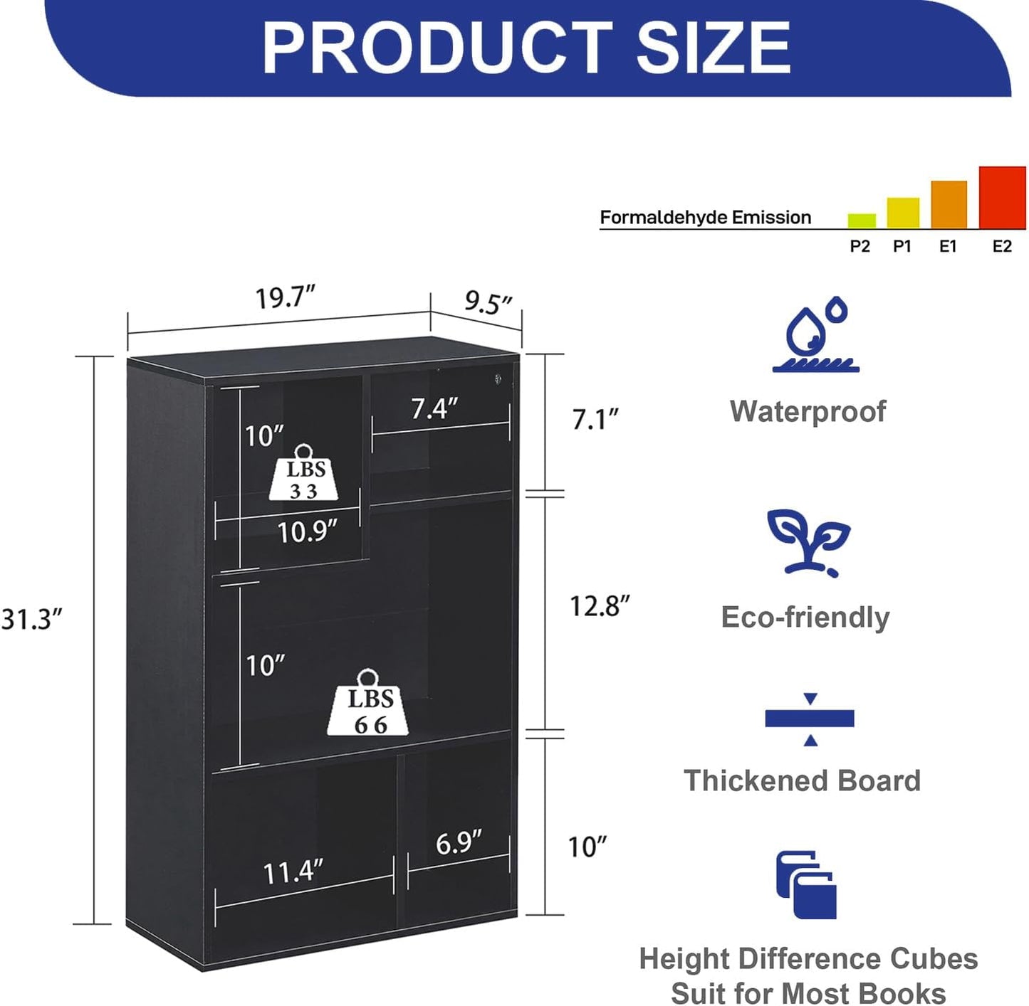 VECELO Modern Bookshelf, 5 Cube Shelf, Fits Tallest Hardcovers, Horizontal Available, Storage Organzier for Home Office, Matte Black