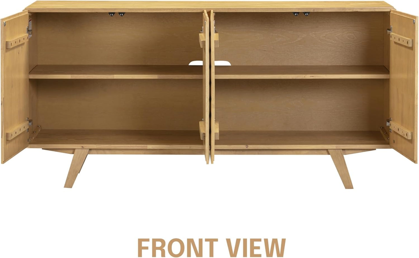 NTC Sapa Mid-Century Modern Solid Wood Sideboard – 4-Door Accent Buffet Cabinet with Carved Geometric Fronts, for Living Room, Dining Room, or Entryway, Effortless Assembly, Sand