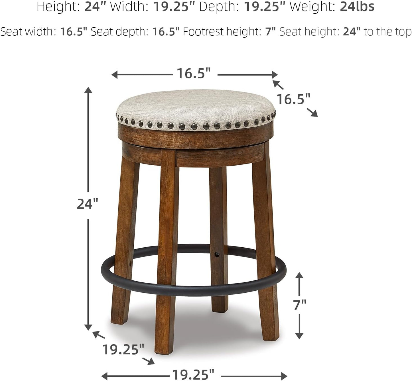 Signature Design by Ashley Valebeck 24" Counter Height Upholstered Swivel Stool, Brown & Black