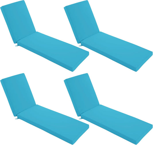 Chaise Lounge Cushions Outdoor Set of 4 - Waterproof and Fade Resistant Sun Lounger Replacement Cushions - Patio Lounger Pads with Removable Cover for Pool, Deck, Lawn, 72 x 21 x 3 Inch, Teal