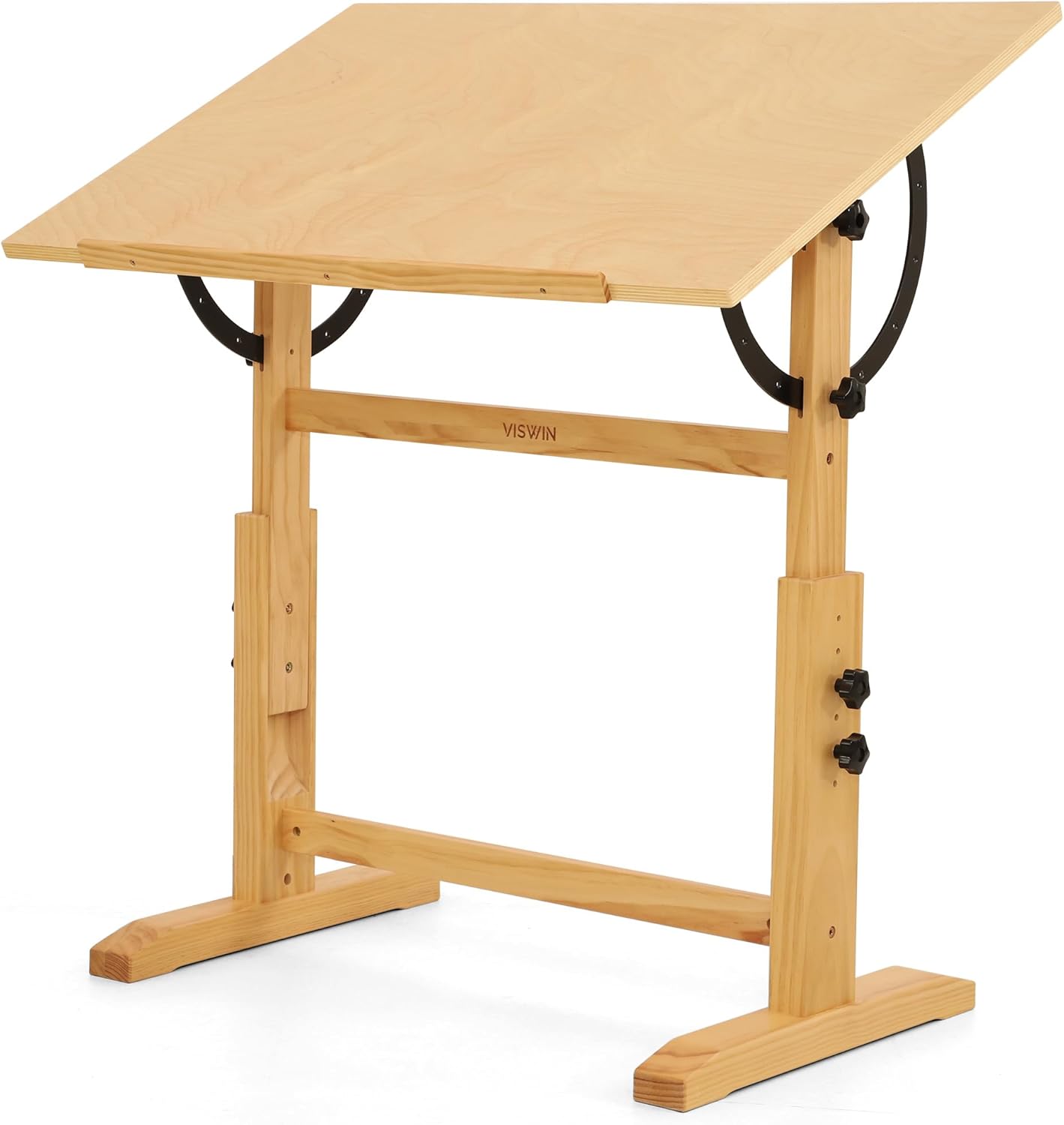 VISWIN Wood Drafting Table for Adults, 24'' x 35" Drawing Table with Adjustable Height & Angle for Art Studio, Solid Pine Wood Artist Desk for Drawing, Drafting, Writing, Reading, Sketching
