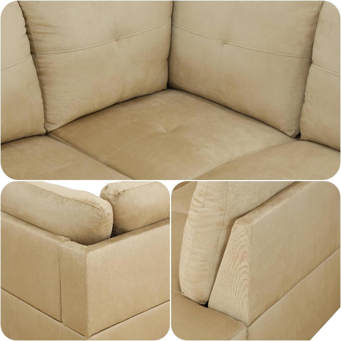 Modern Living Room Furniture Sets with Pillows, Modular Sectional Couches with Chaise Lounge, 4-Seaters L Shape Sofa with Storage Ottoman, for Living Room, Black