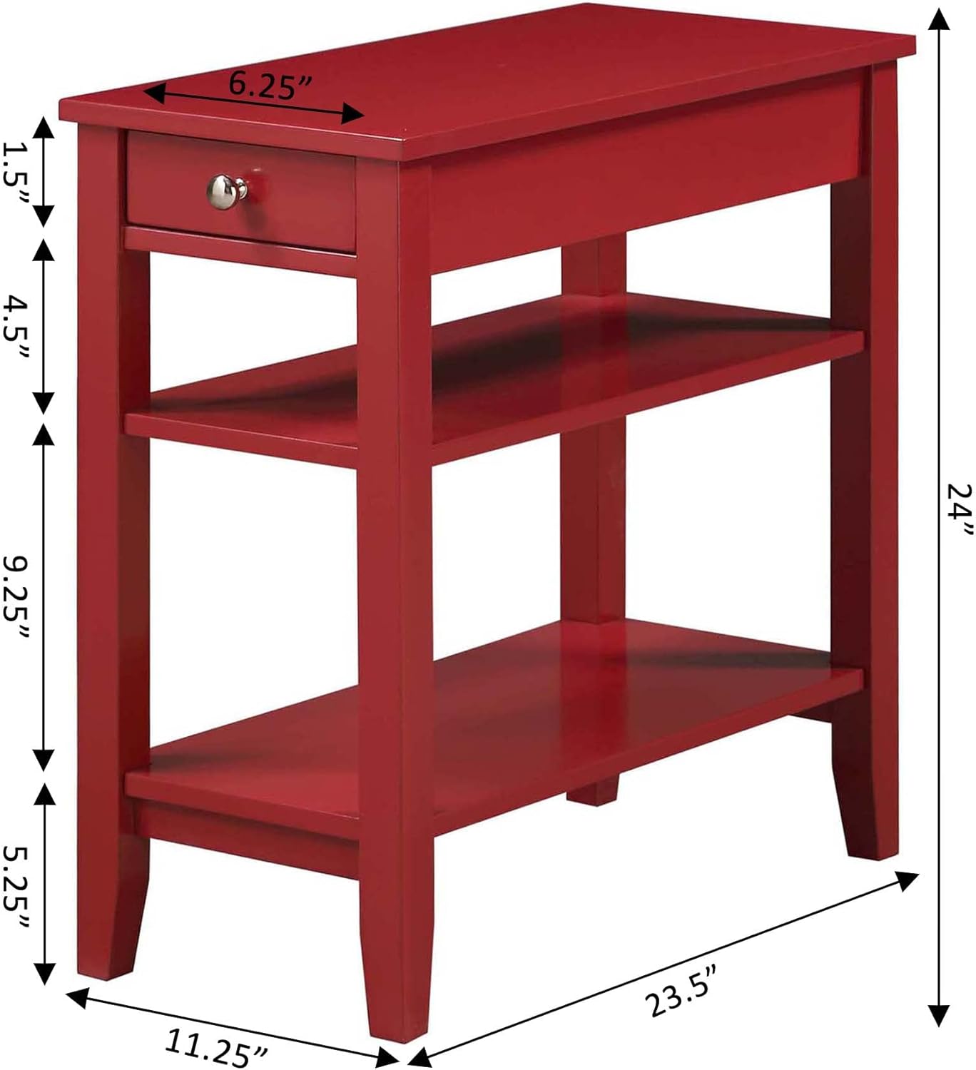 Convenience Concepts American Heritage Chairside End Table with Drawer 23.5" - Classic Living Room Table with Storage Shelf, Bedroom Nightstand, Cranberry Red