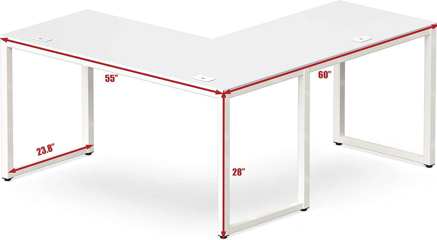 SHW 55 x 60 Inches Commercial-Grade L-Shape Corner Office Computer Desk, White