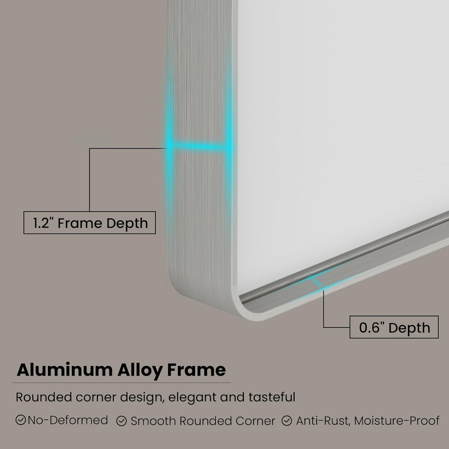 Brushed Nickel Bathroom Mirror 77x36 Inch, Brushed Silver Metal Frame Mirror Wall Mounted, Rounded Rectangle Bathroom Vanity Mirror, Tempered Glass, Anti-Rust, Horizontal/Vertical