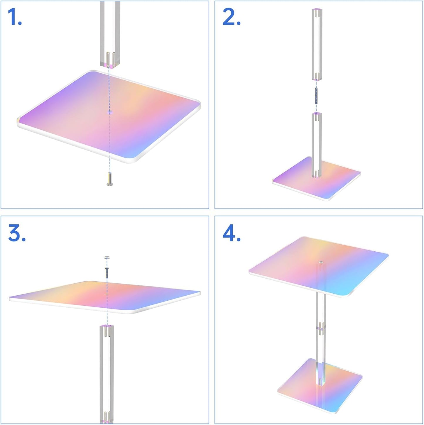 NiHome Square Iridescent Acrylic End Table for Small Spaces, Living Rooms, Bedrooms, Balconies, 0.3-Inch Thick Acrylic Coffee Table with Crystal Clear and Durable Design, 13.3"x13.3"x18.9" (1PC)