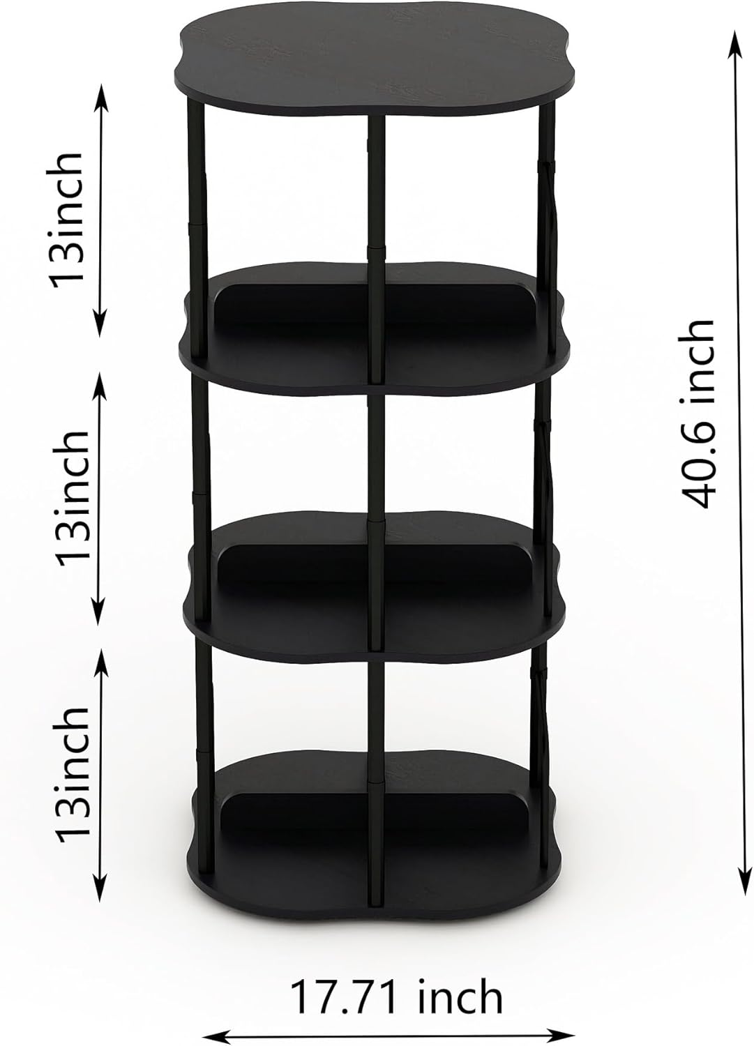 3-Tier Rotating Bookshelf, 360 ° Display Stackable Spinning Bookshelf Tower, Narrow Space Saving Tall Floor Standing Swivel Bookcase Corner Organizer for Bedroom, Living Room, Black