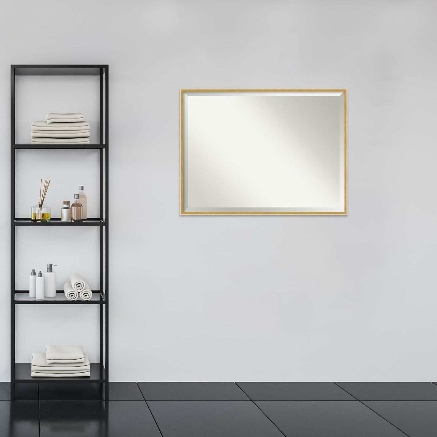Amanti Art White Bathroom Mirror for Over Sink, 31x41 Paige White Gold Rectangle Vanity Mirror, X-Large Modern Contemporary Wood Frame, Hangs Horizonally and Vertically, Bathroom Wall Decor, Beveled