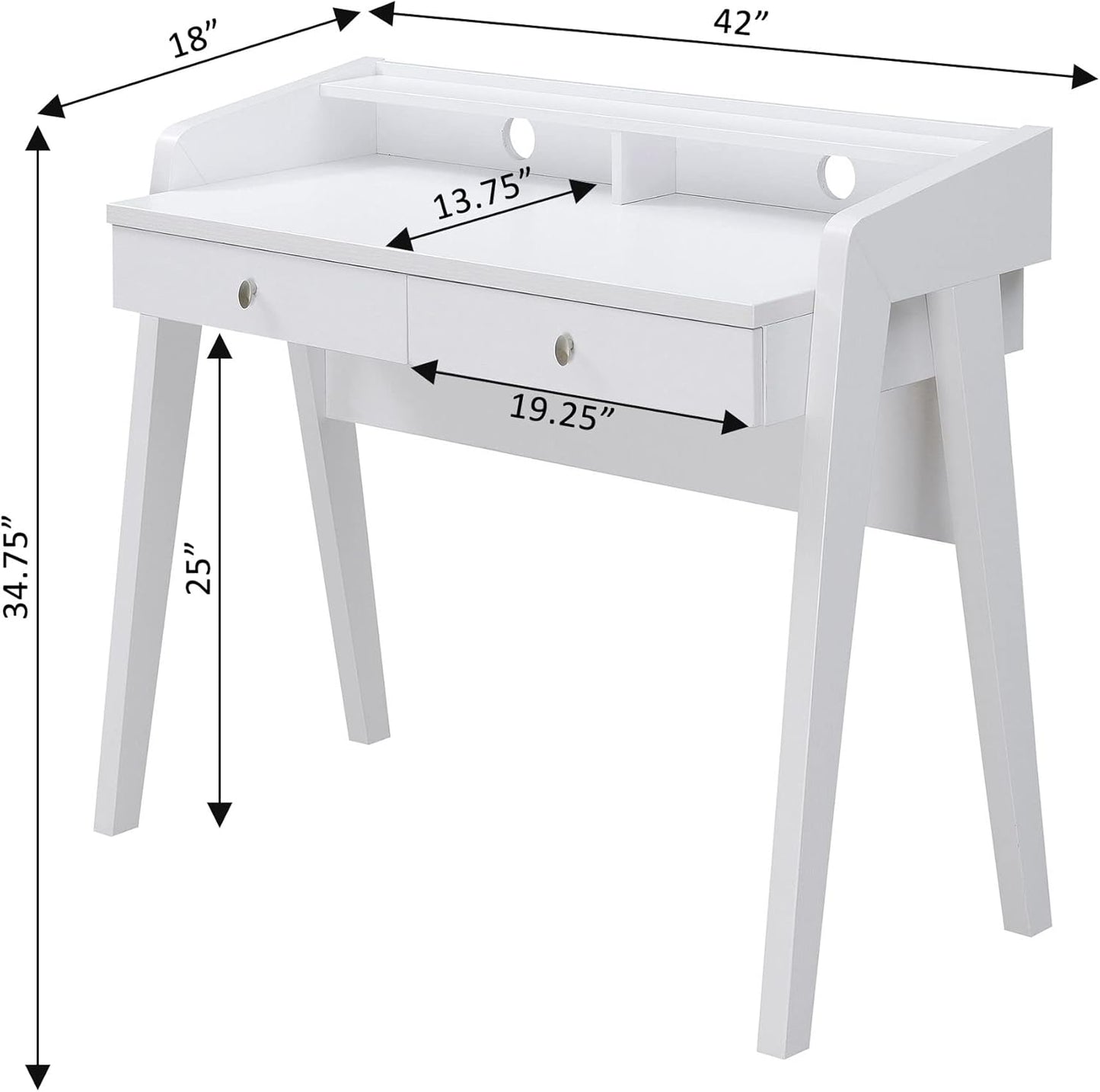 Convenience Concepts Newport Deluxe 2 Drawer Desk, White