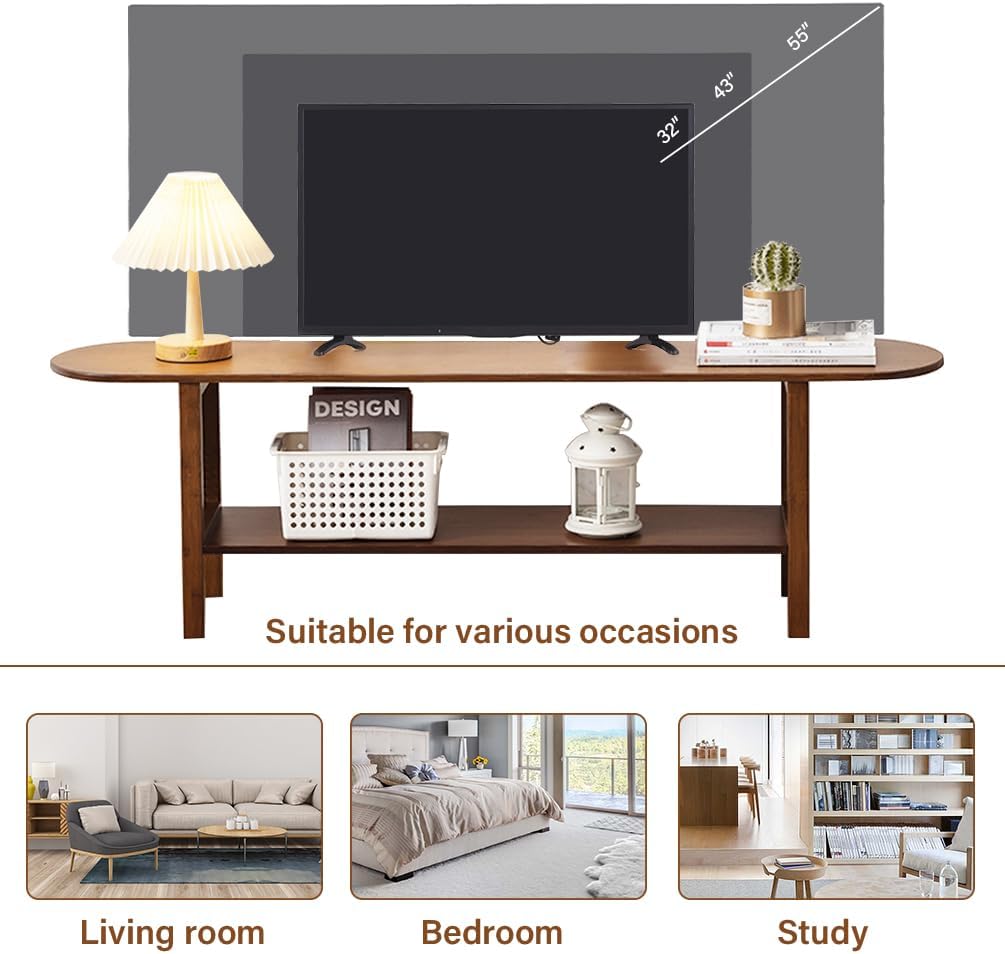 Tiita TV Stand with Storage for TVs up to 65'', Bamboo TV Console Entertainment Center with 2 Open Shelf, Mid Century Modern Media Console for Living Room, Bedroom, Walnut