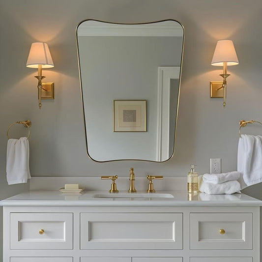 ANDY STAR 24x32 Inch Gold Mirror, Bathroom Vanity Mirror, Antique Brass Butterfly Mirror, Irregular Wall Mirror with Unique Curved Design Ideal for Home Remodel, Anti-Rust 1” Frame