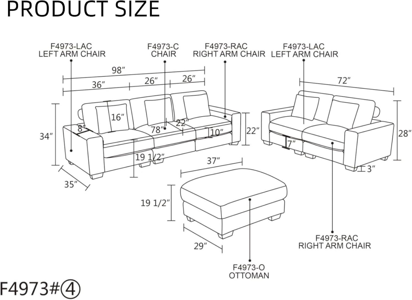 Sectional Couches for Living Room, Stylish Sectional Loveseat Sofa with Ottoman & Deep Seats, Living Room Furniture Home Sofa for Adults, Blue Gray