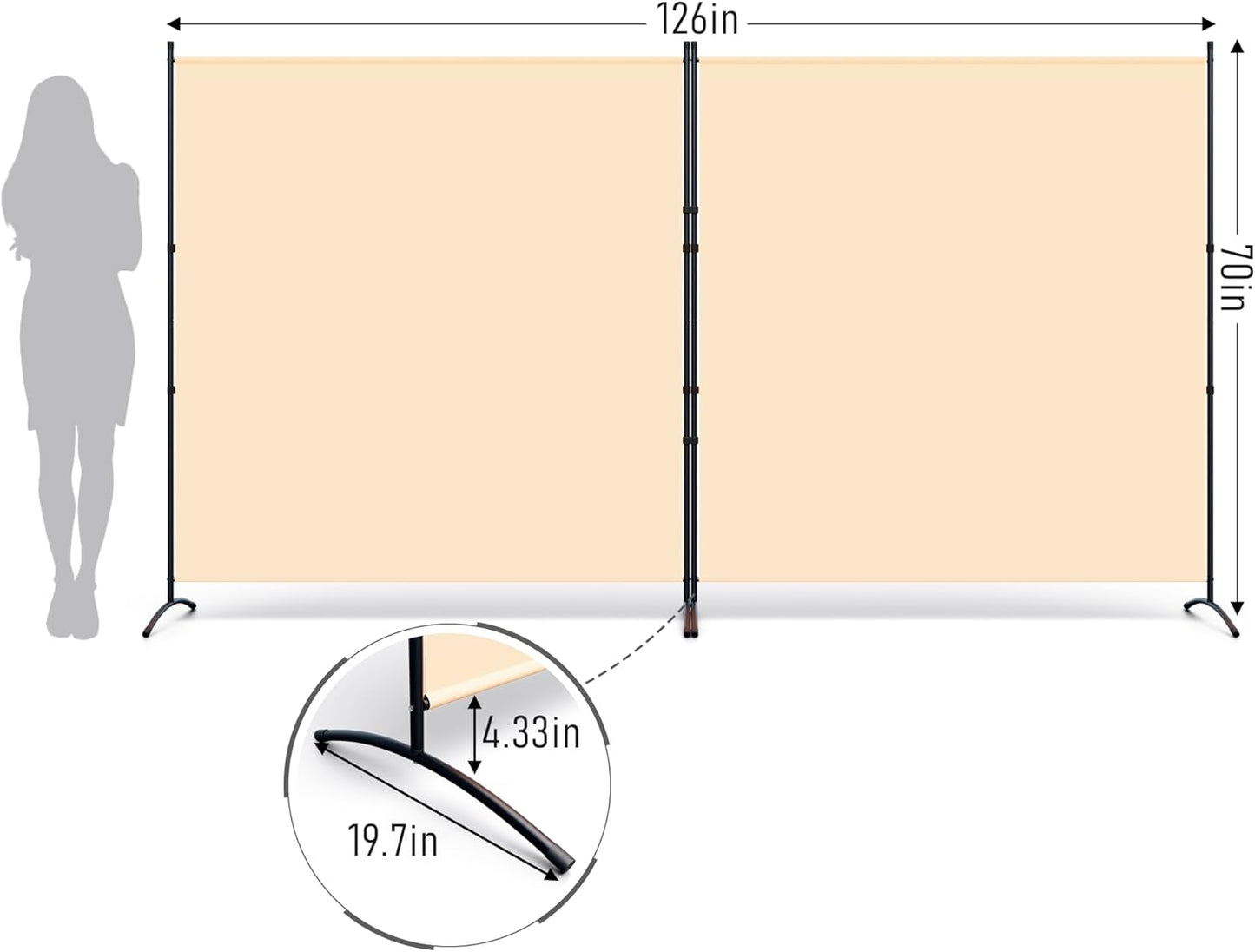 Room Divider 126''W x 71''H Large 2 Panel Privacy Screen for Room Partitions, Portable Room Divider Screen for Room Separtion, Freestanding Fabric Wall Divider for Office, School, Room Separator Beige