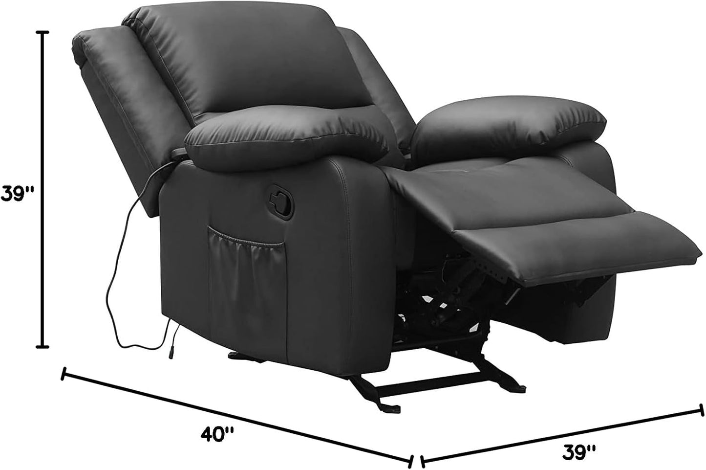 Black Leather Massage Rocker Recliner Chair with Heat - Full Body Massage Chair