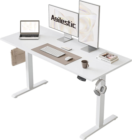Agilestic Electric Standing Desk, 48 x 24 Inches Height Adjustable Desk, Sit Stand up for Work Office Home, Ergonomic Rising Computer Table with Memory Preset, White