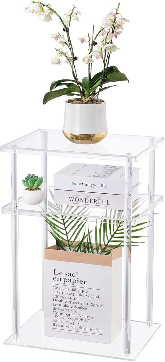HMYHUM Clear Acrylic Side Table, 3-Tier End Table for Living Room, Small Bedside Table/Nightstand for Bedroom, Home Accent Table, Frame Design, 15.7" L x 11.8" W x 23.2" H