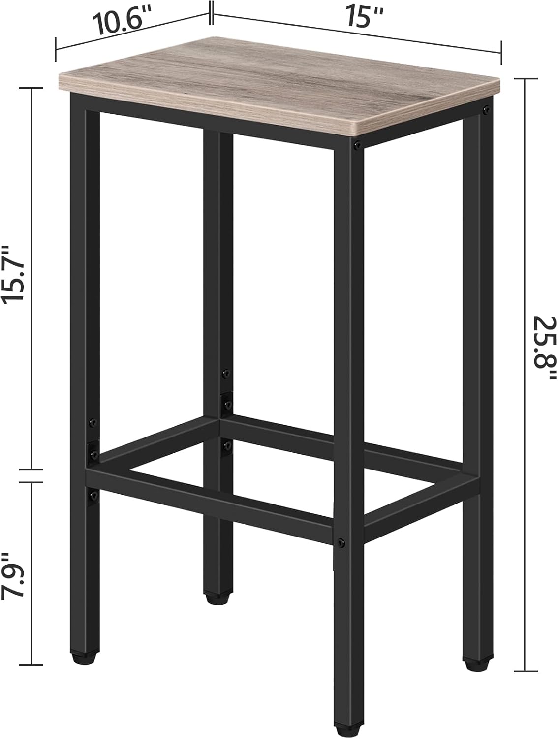 Bar Stools, Set of 2 Bar Chairs, Kitchen Breakfast Bar Stools with Footrest, 25.8" Dining Stools, Rectangular Industrial Bar Chairs, for Dining Room, Kitchen, Greige BAHG0101Z