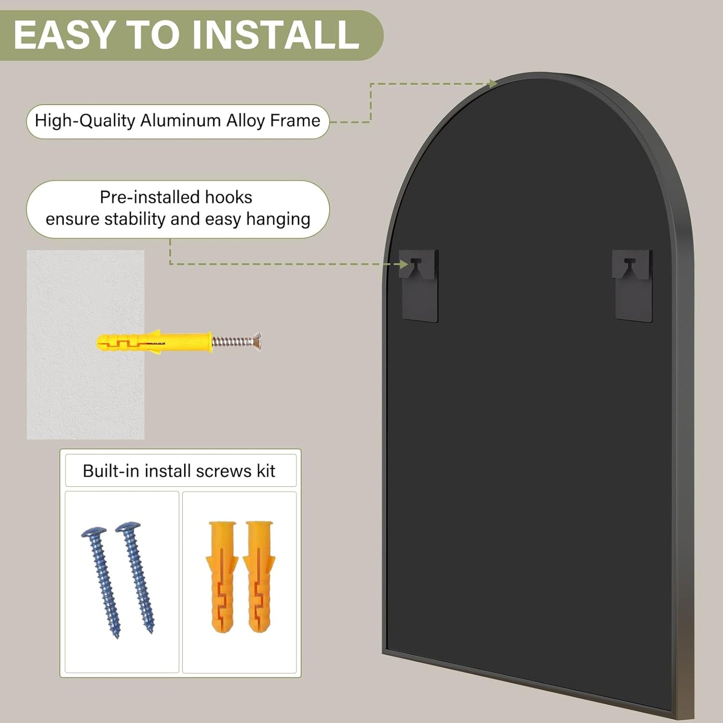 30x38 Inch Arched Bathroom Mirror - Black Metal Frame Wall Mounted Vanity Mirror for Bathroom, Bedroom, Living Room, Hanging or Leaning Decorative Mirror