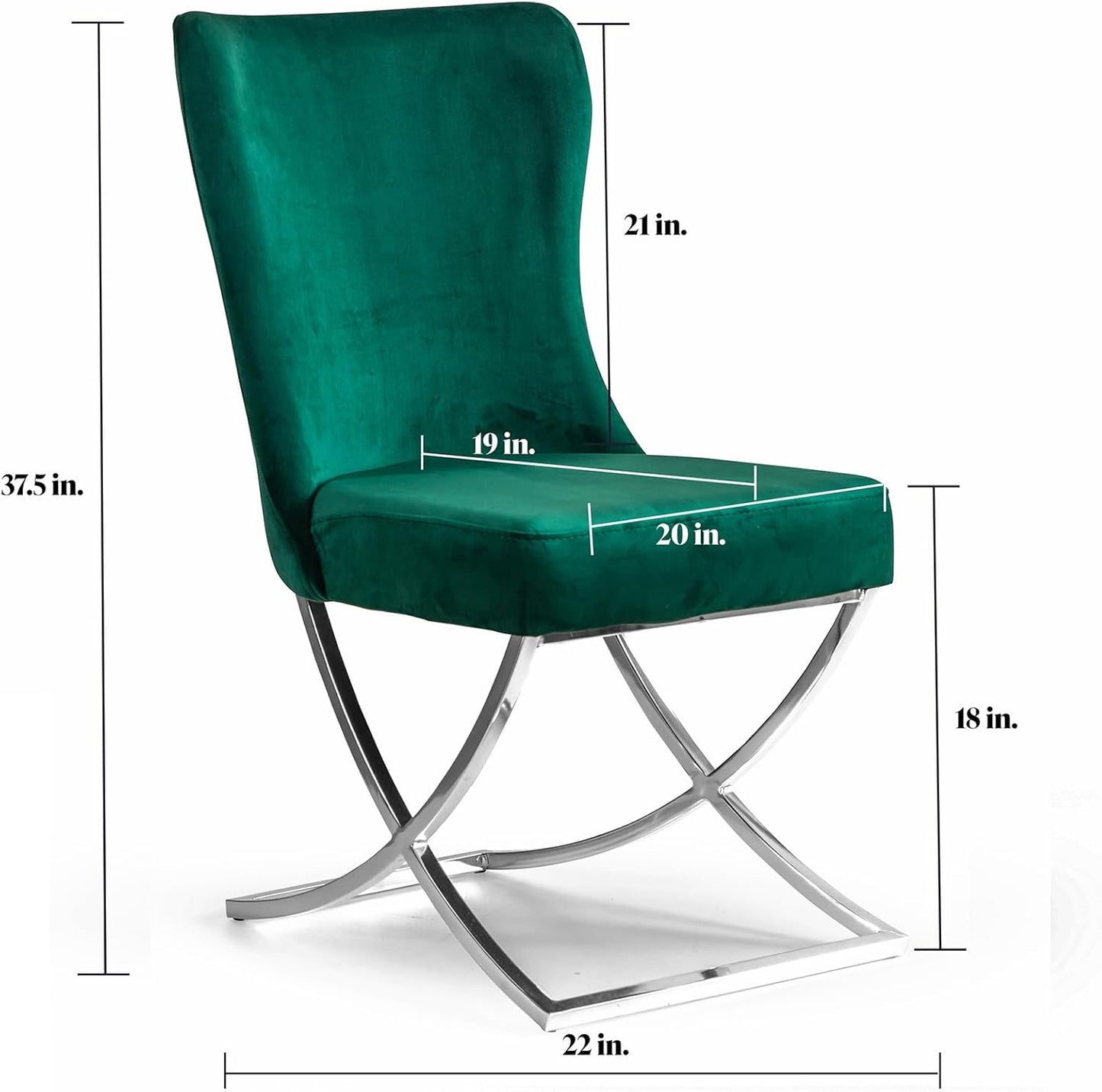 Ottomanson Royal Dining Chairs Set of 6 – Upholstered Tufted Microfiber, Assembled, Silver Metal Legs, Beech Wood Frame, 350 lb Capacity, Green