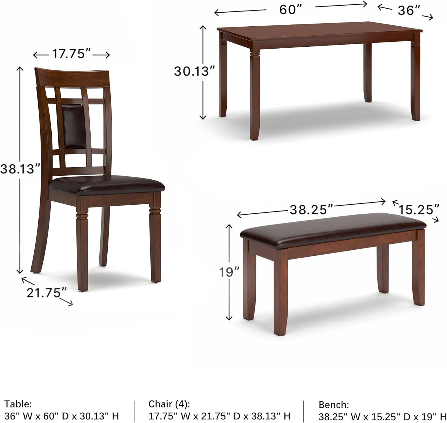Signature Design by Ashley Bennox Dining Room Set, Includes Table, 4 18" Chairs & Bench, Brown