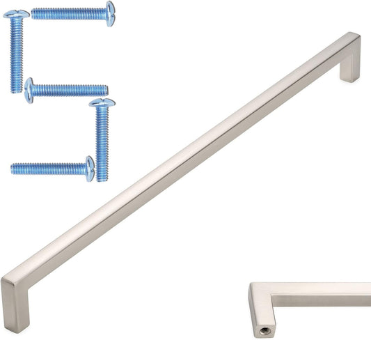KOOFIZO Solid Square Bar Cabinet Handle - Brushed Nickel Furniture Pull, 12.6 Inch/320mm Screwhole Distance, Pack of 5 for Kitchen Cupboard Door, Bedroom Dresser Drawer, Bathroom Wardrobe Hardware