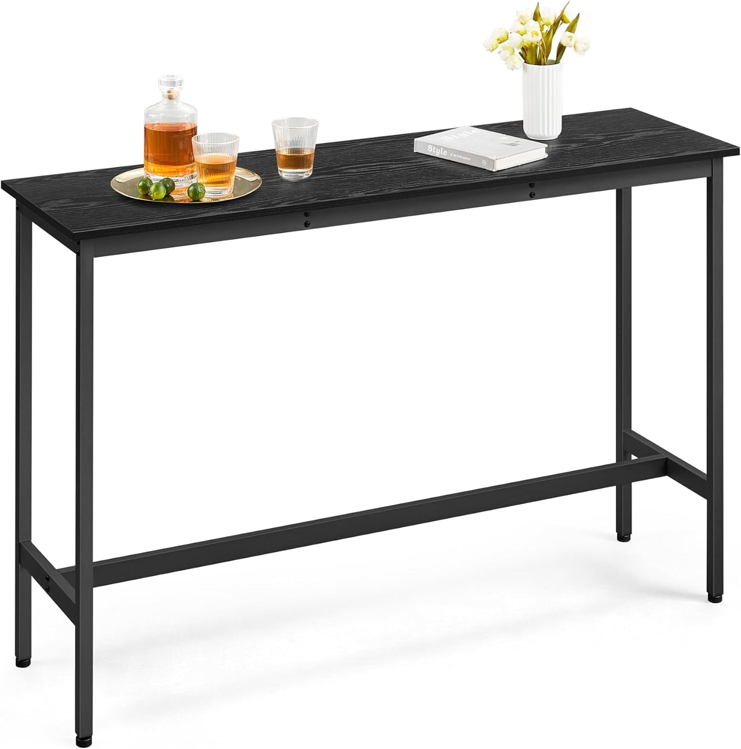 VASAGLE Bar Table, Narrow Long Kitchen Dining Table, Sturdy Metal Frame, Industrial, 15.7 x 55.1 x 35.4 Inches, Ebony Black and Ink Black ULBT140B56