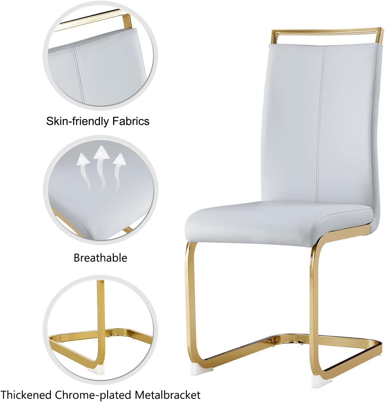 Modern Dining Chairs Set of 4,High Back Kitchen Chairs,Faux Leather Side Chair with Gold Plated Metal Legs,Easy to Clean Upholstered Dining Chairs,Ideal for Living Room(Gold Leg)