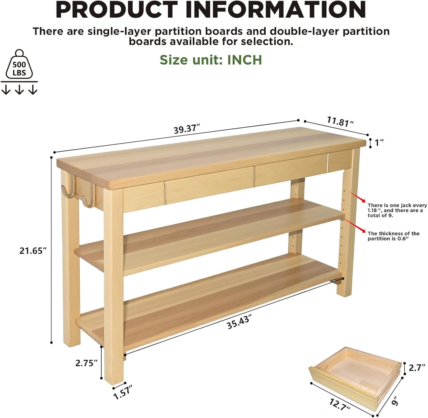 Wood Shoe Bench Entryway with Drawer: 2-Tiers Wooden Storage Shoe Rack with Bench Seat, Compact Mid-Century Modern Design for Entryway, Hallway,Closet,Front Door Entrance,Foyer Natural 39.3"