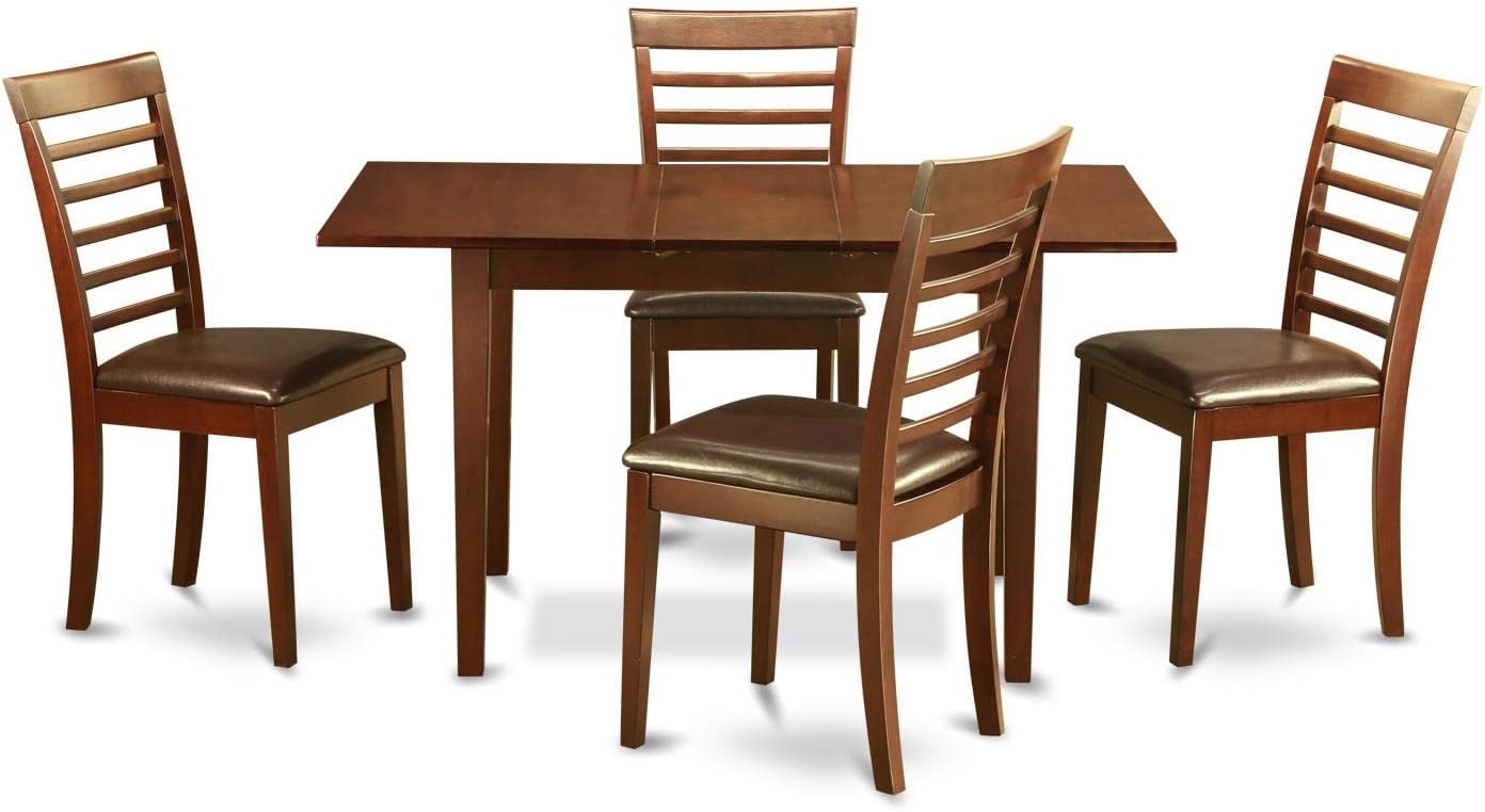 East West Furniture NOML5-MAH-LC 5 Piece Dinette Set for 4 Includes a Rectangle Dining Room Table with Butterfly Leaf and 4 Faux Leather Kitchen Dining Chairs, 32x54 Inch, Mahogany