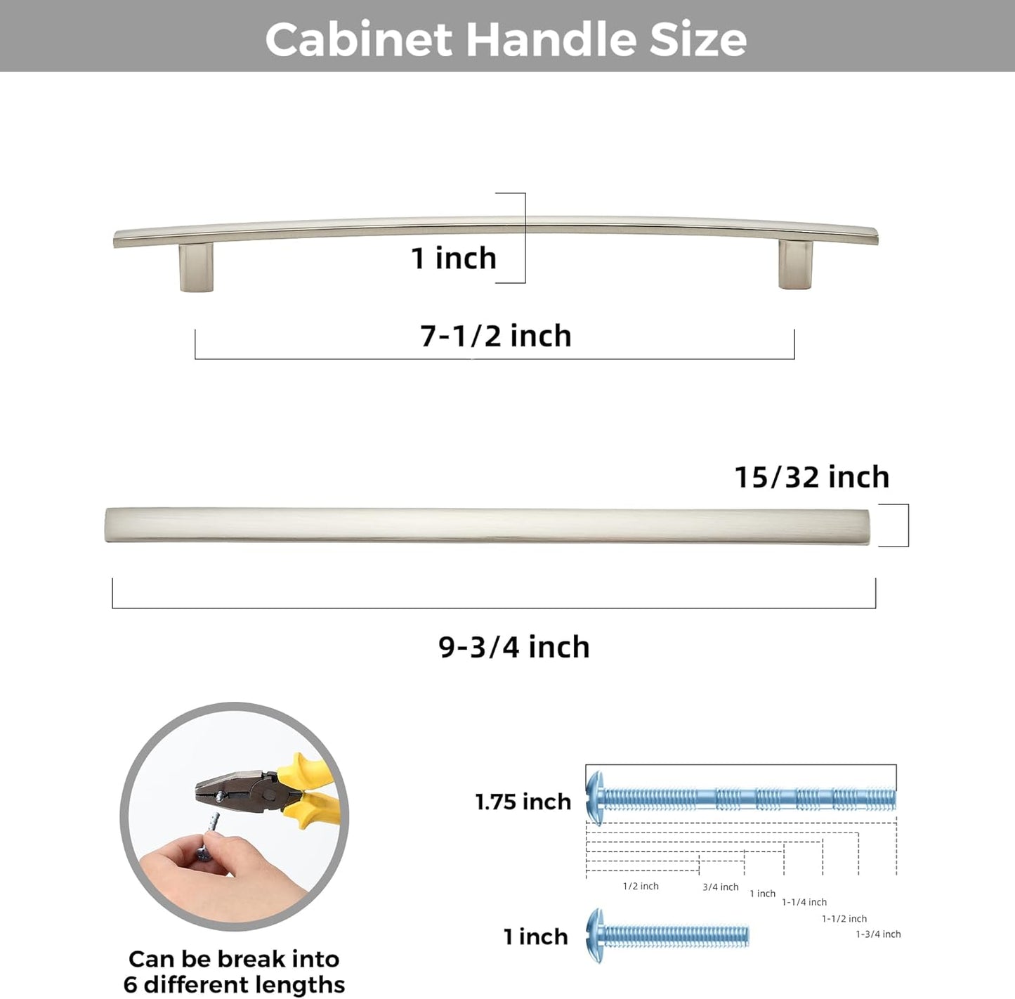 10 Pack Cabinet Handles 7.5" Hole Center - Curved Cabinet Pulls Brushed Nickel Drawer Pulls for Kitchen Cupboard Solid Hardware for Dresser Drawer Arch Hardware