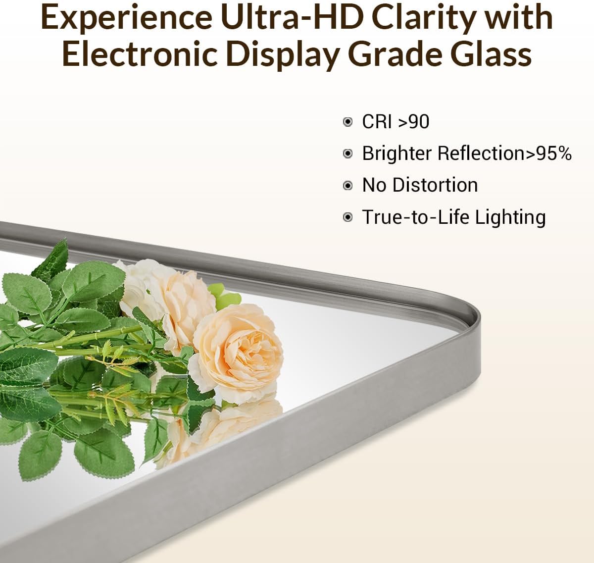 ANDY STAR Brushed Nickel Mirror for Wall, 20”x28” Silver Rectangle Bathroom Mirror, Modern Metal Mirror in Rounded Corner Stainless Steel Frame, 1’’ Deep Set Design Hangs Horizontal Or Vertical