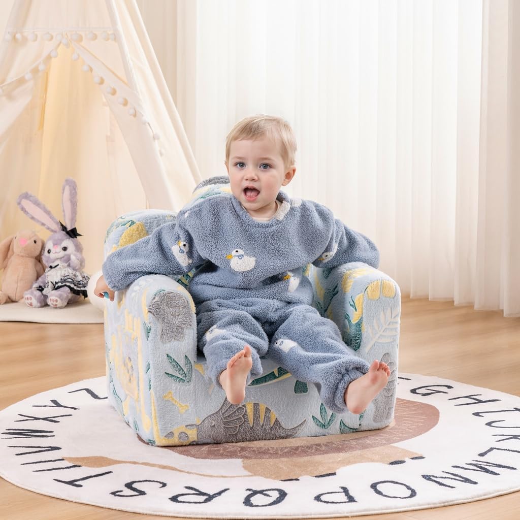 Tiita Kids Couch Plush Toddler Chair, Cloud-Like Glow in The Dark Kids Sofa Toddler Reading Chair with Washable Cover Carrying Handle, Convertible Children Sofa Chair for Girls and Boys