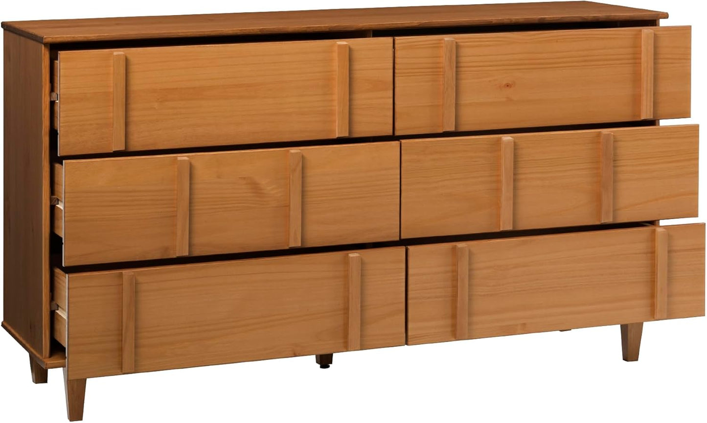 Walker Edison Contemporary Detailed 6-Drawer Solid Wood Dresser, 60 Inch, Caramel