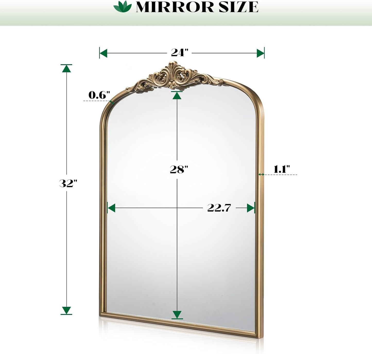 Arched Antique Wall Mirror, 24"x32" Vintage Gold Bathroom Vanity Mirror, Ornate Arch Bronze Mirror for Over Sink/Fireplace/Entryway