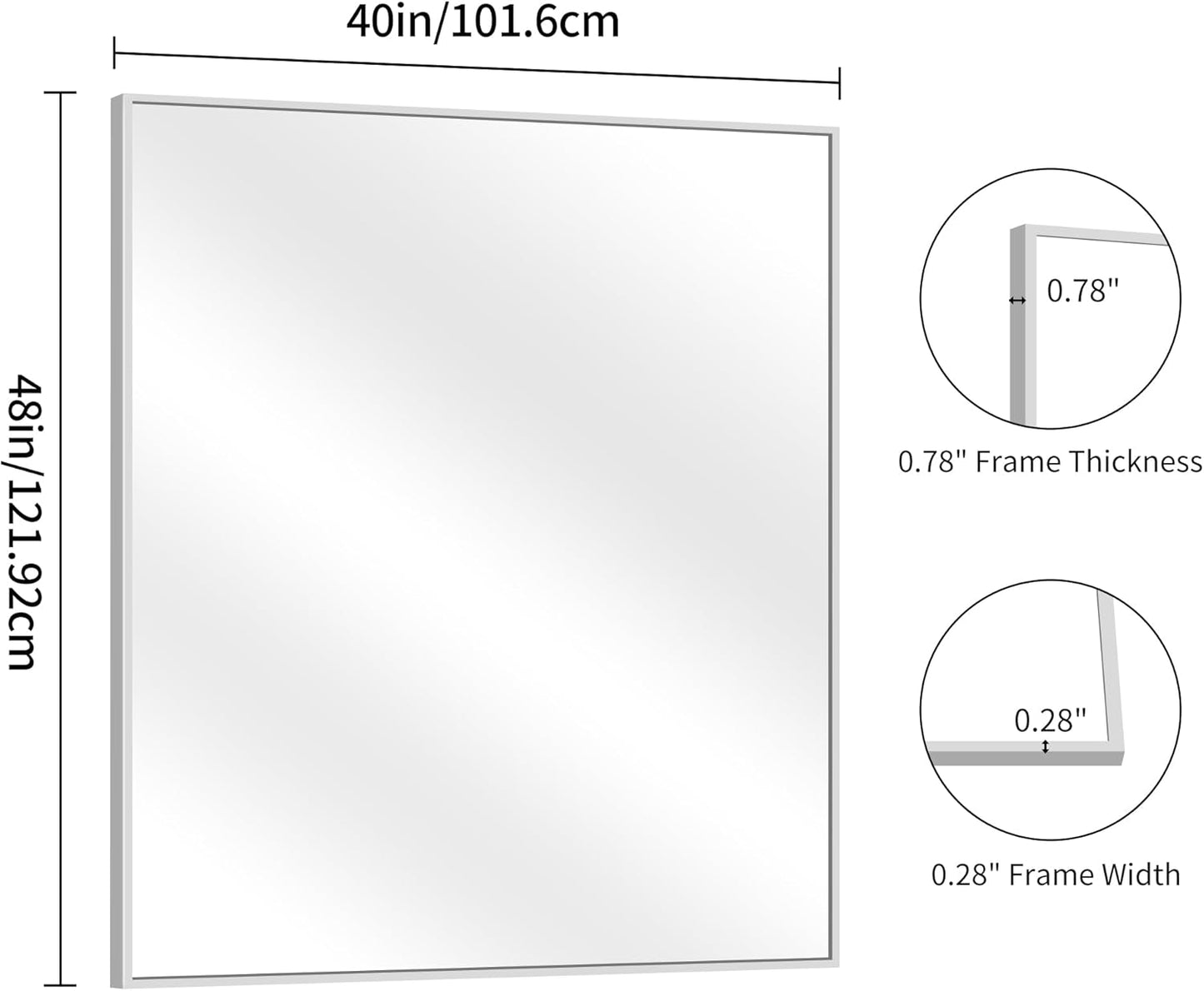 YIROMAN Bathroom Mirror 48"x40", Large Brushed Silver Bathroom Mirror for Over Sink with Aluminum Frame, Rectangular Vanity Mirror with Right Angle, Wall Mirror Hangs Horizontal or Vertical
