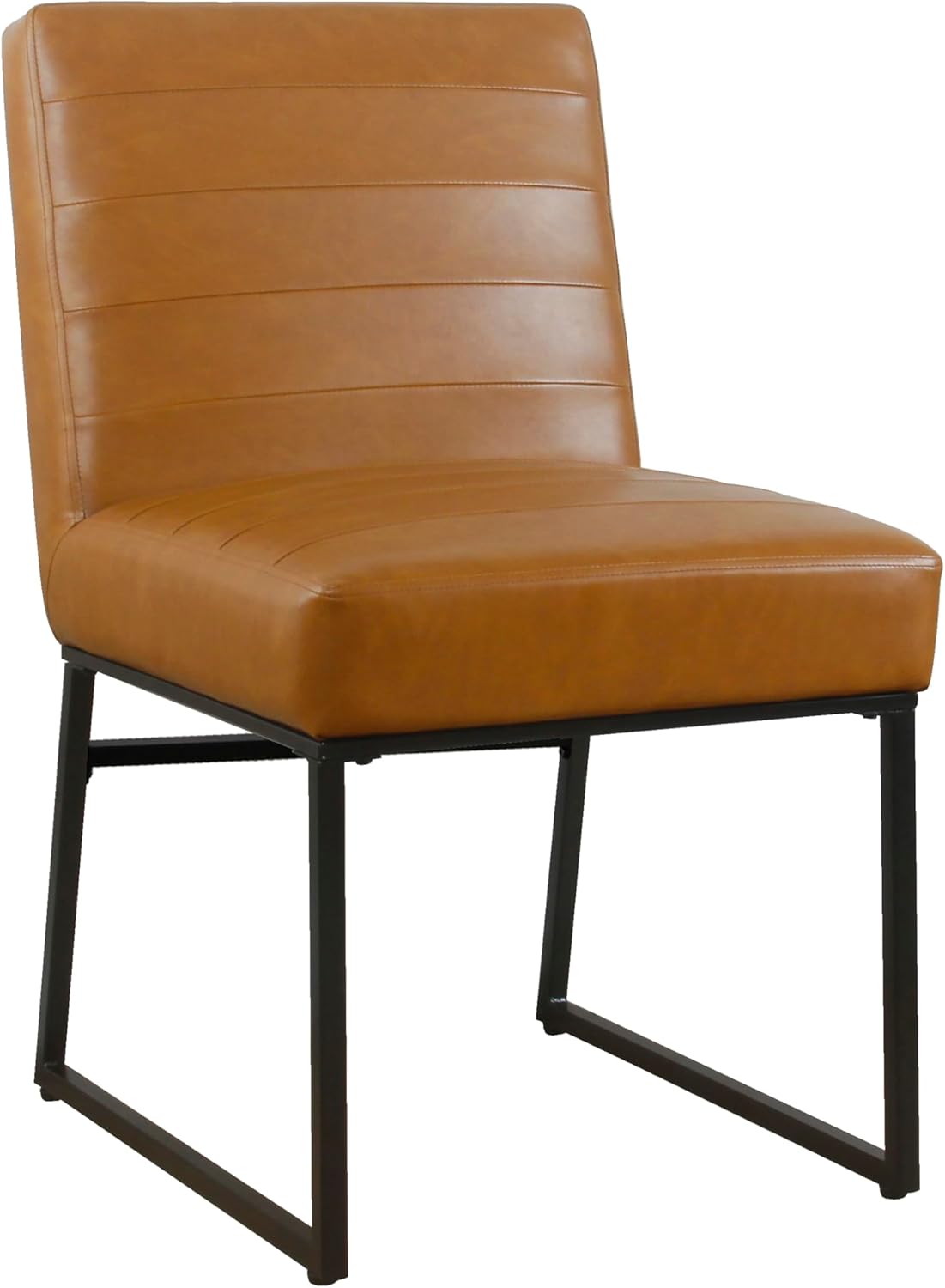 HomePop Channeled Metal Dining Chair Home Décor | Single Pack - Brown Faux Leather