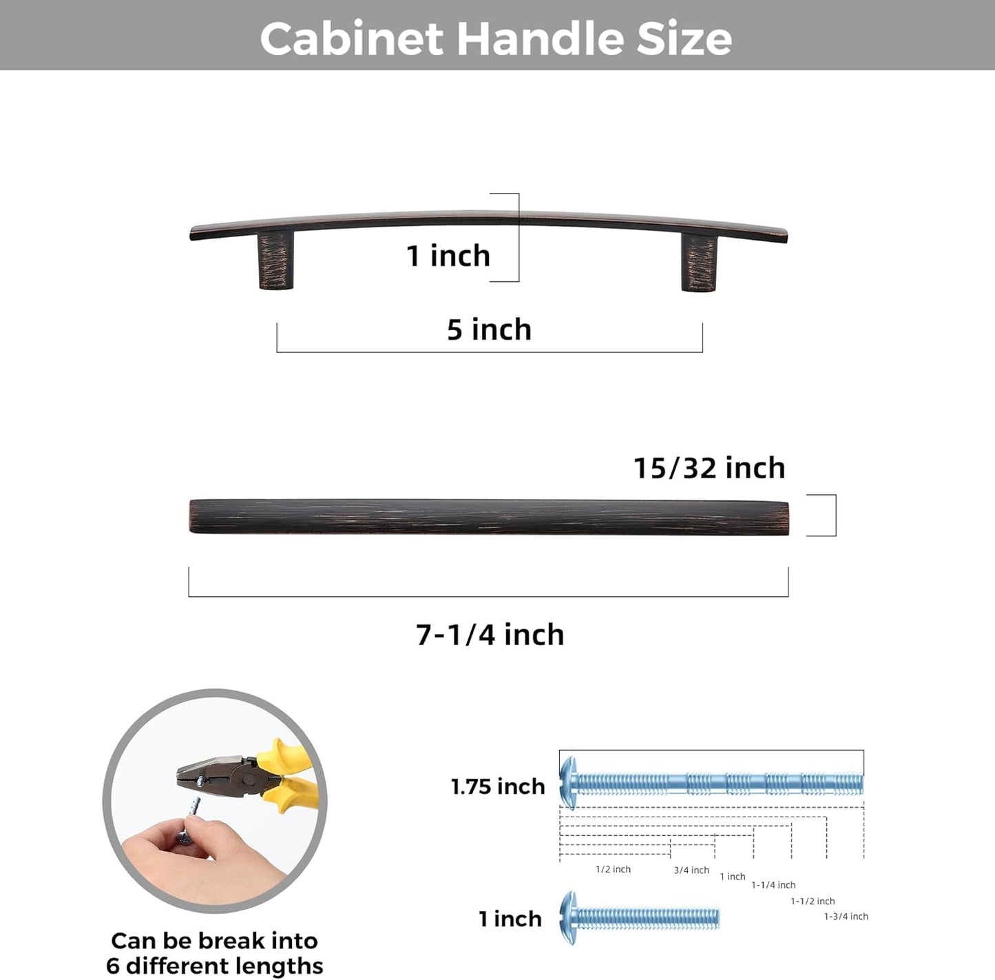 15 Pack Cabinet Handles 5" Hole Center - Curved Cabinet Pulls Oil Rubbed Bronze Drawer Pulls for Kitchen Cupboard Solid Hardware for Dresser Drawer Arch Hardware