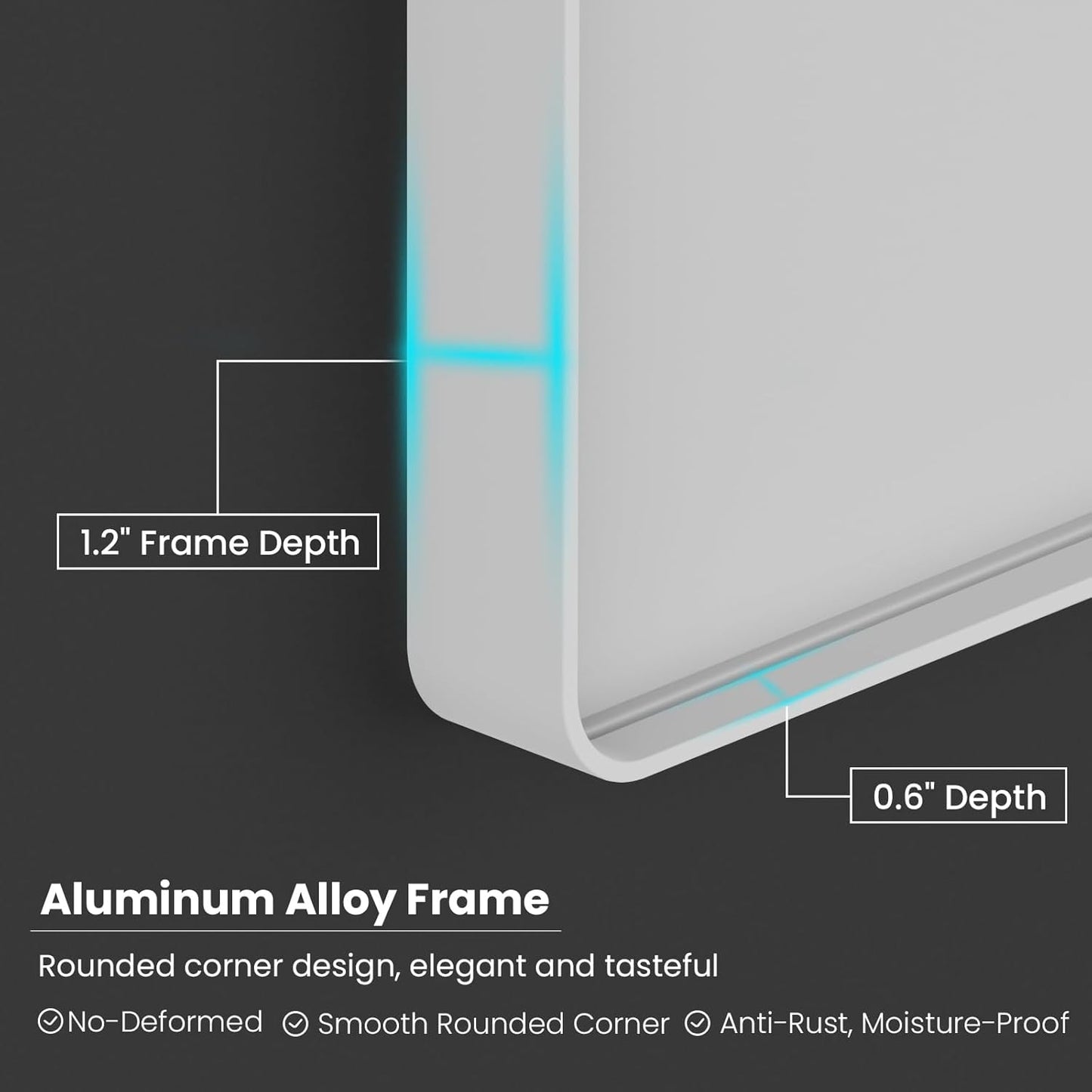 White Bathroom Mirror 60x28 Inch, White Metal Framed Bathroom Mirror for Wall, Rounded Rectangle Matte Bathroom Vanity Mirror, Tempered Glass, Anti-Rust, Horizontal/Vertical