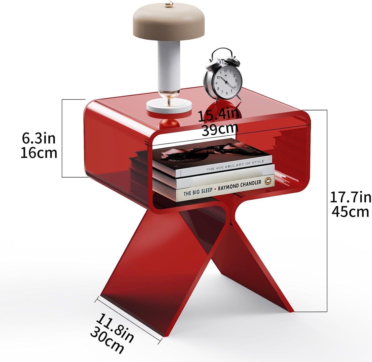 Acrylic Nightstand Side Table Modern Design Clear Home Decor Display End Table for Living Room (Red)