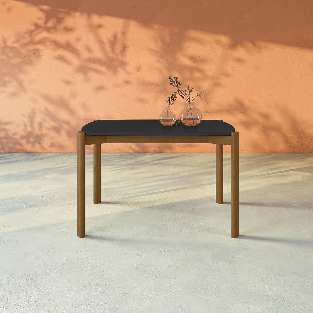 Manhattan Comfort Gales 47-Inch Mid Century Modern Dining Table for 2-4 Person, Unique Minimalist Home Furniture with Solid Eucalyptus Wood Legs, Matte Black