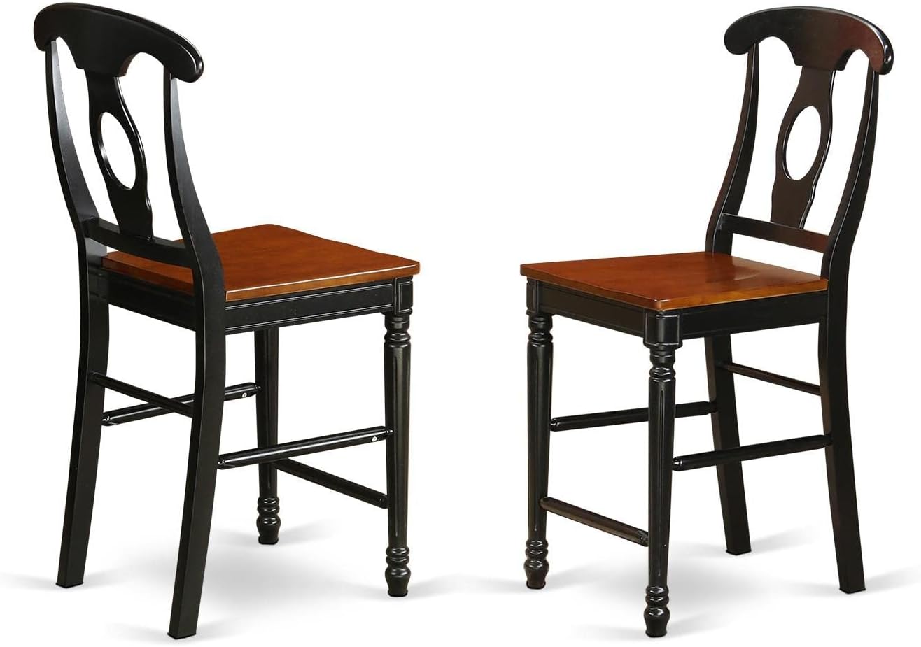 East West Furniture JAKE5-BLK-W 5 Piece Counter Height Pub Set Includes a Round Dining Table with Pedestal and 4 Dining Room Chairs, 36x36 Inch, Black & Cherry