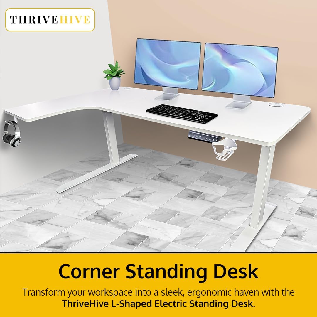 63 x 24 Inch Electric Standing Desk L Shaped Corner Height Adjustable Ergonomic Workstation Computer Desk (Left Corner, White Top and Frame)