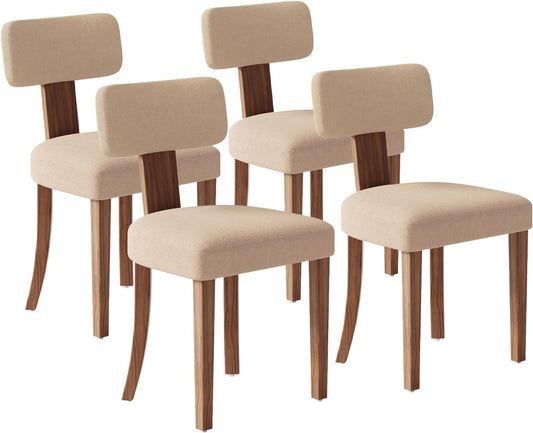 Farmhouse Chair Set of 4, Mid Century Modern Dining Chairs, Sherpa Upholstered Kitchen Chairs with Curved Backrest & Adjustable Legs for Living Room/Bedroom, Easy to Install, Beige Linen