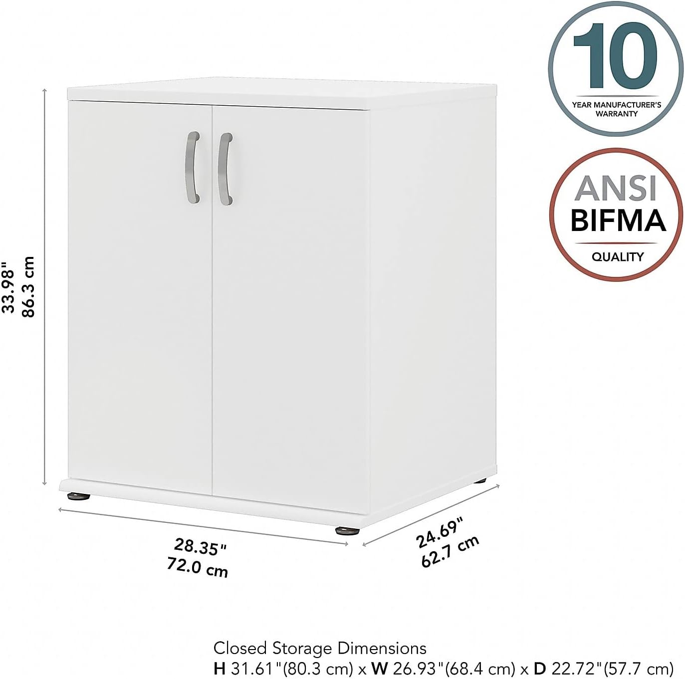 Bush Business Furniture Universal Floor Cabinet with Doors, Vertical Office Storage Unit with Adjustable Shelving for Workspace, White