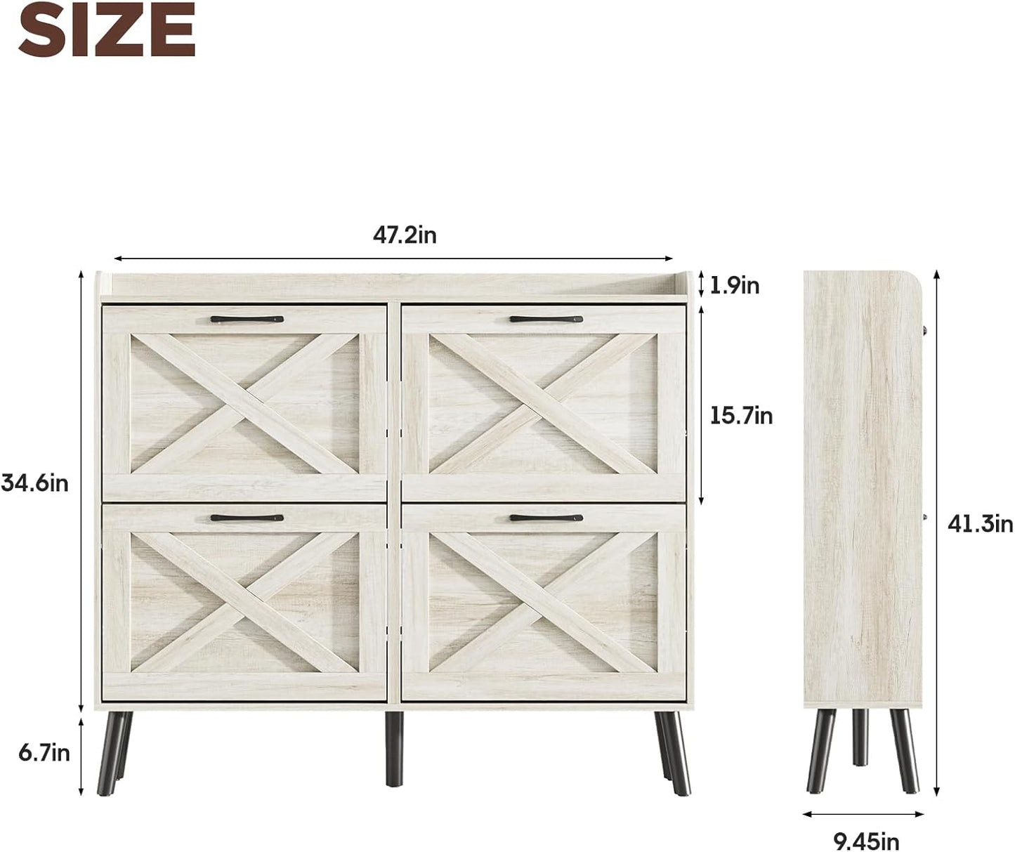 Maupvit Large Shoe Storage Cabinet with 4 Flip Drawers, Narrow Shoe Cabinet for Entryway with Wooden Legs, Freestanding Hidden Shoe Rack Organizer ＆ Metal Hinges, Beige