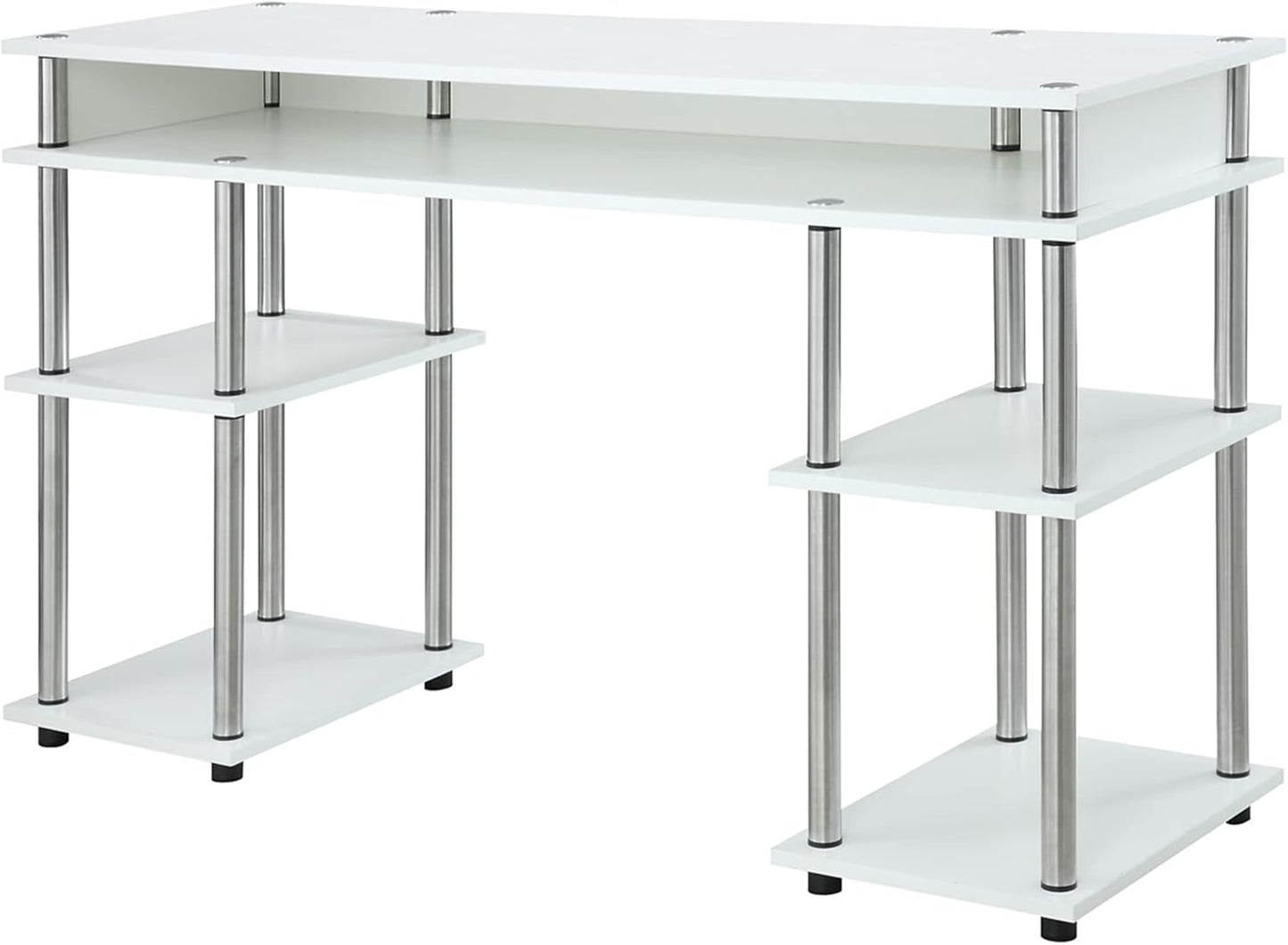 Convenience Concepts Designs2Go No Tools Student Desk 47.25" - Contemporary Office, Dorm Room Desk and Vanity with Storage Shelves, White