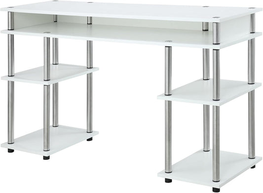 Convenience Concepts Designs2Go No Tools Student Desk 47.25" - Contemporary Office, Dorm Room Desk and Vanity with Storage Shelves, White