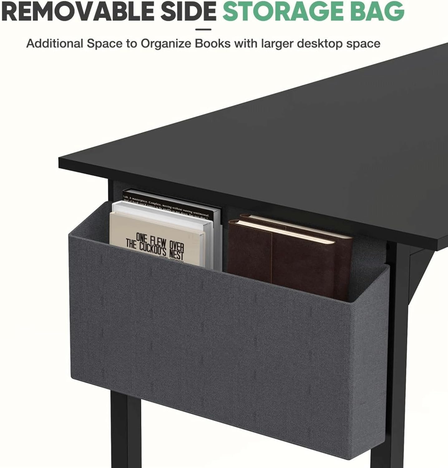 47 Inch Desk Office with Storage, Modern Simple Style Gaming Computer Table for Youth Student Adult, Metal and Wood Home Office Furniture, Black